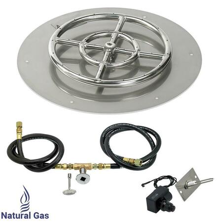 AMERICAN FIREGLASS 18 In. Round Stainless Steel Flat Pan With Spark Ignition Kit - Natural Gas SS-RFPKIT-N-18